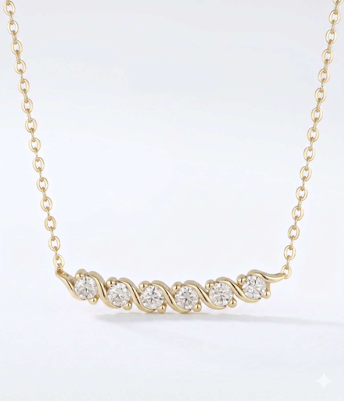 lumina forge eternal wave moissanite necklace in yellow gold finish — front view