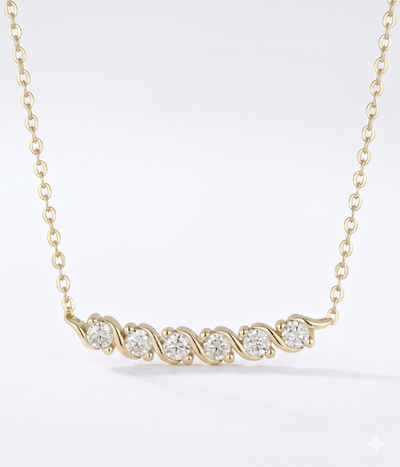 lumina forge eternal wave moissanite necklace in yellow gold finish — front view