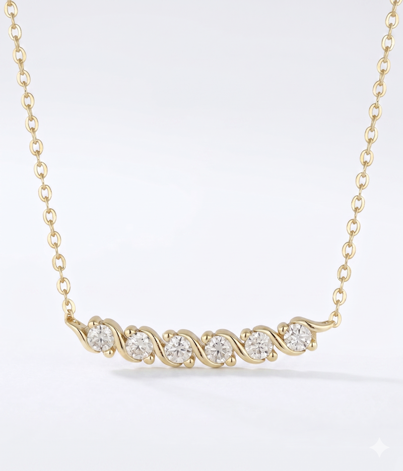 lumina forge eternal wave moissanite necklace in yellow gold finish — front view