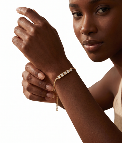 lumina forge eternal wave moissanite bracelet in yellow gold finish — model view