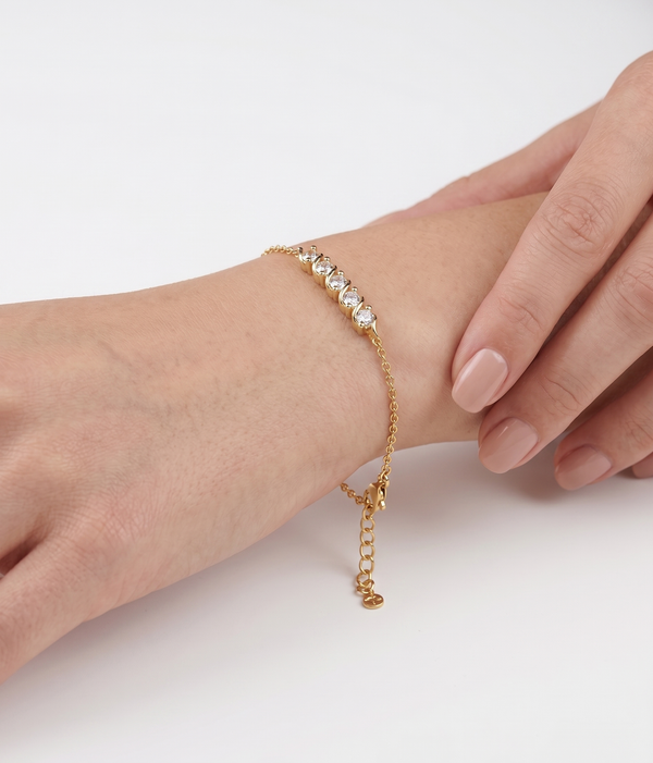 lumina forge eternal wave moissanite bracelet in yellow gold finish — model view