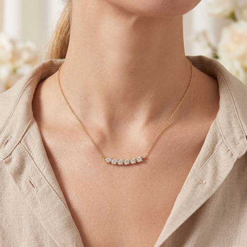 lumina forge eternal wave moissanite necklace in yellow gold finish — model view