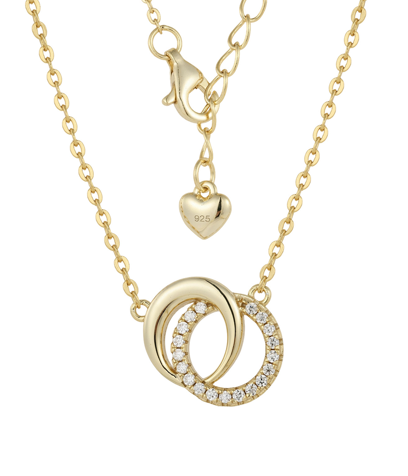 lumina forge eternal interlock moissanite necklace in yellow gold finish — back view