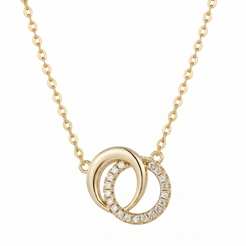 lumina forge eternal interlock moissanite necklace in yellow gold finish — front view
