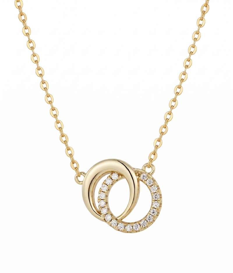 lumina forge eternal interlock moissanite necklace in yellow gold finish — front view