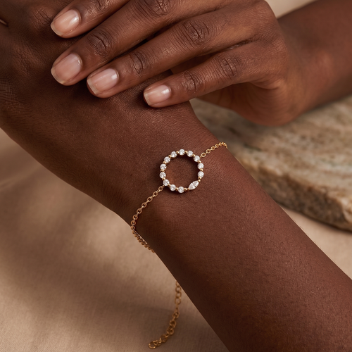 lumina forge eternal circle moissanite bracelet in yellow gold finish — model view