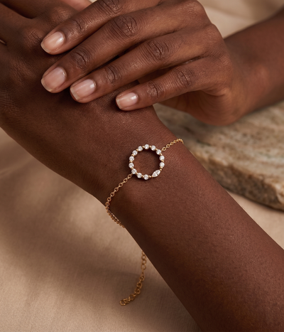 lumina forge eternal circle moissanite bracelet in yellow gold finish — model view