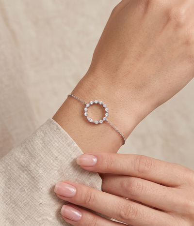 lumina forge eternal circle moissanite bracelet in white gold finish — model view
