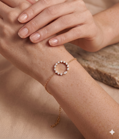 lumina forge eternal circle moissanite bracelet in yellow gold finish — model view