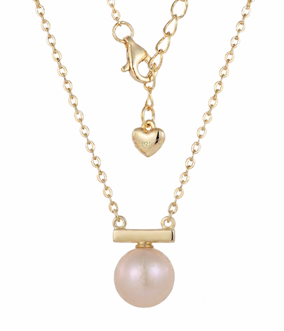 lumina pearl bar pendant necklace in yellow gold finish — back view