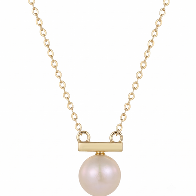 lumina pearl bar pendant necklace in yellow gold finish — front view