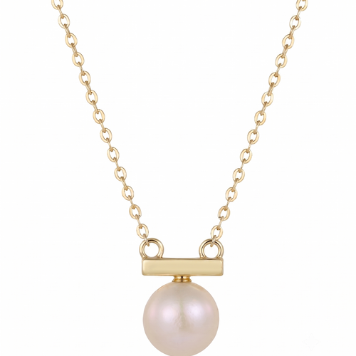 lumina pearl bar pendant necklace in yellow gold finish — front view