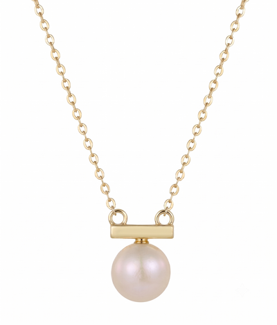 lumina pearl bar pendant necklace in yellow gold finish — front view