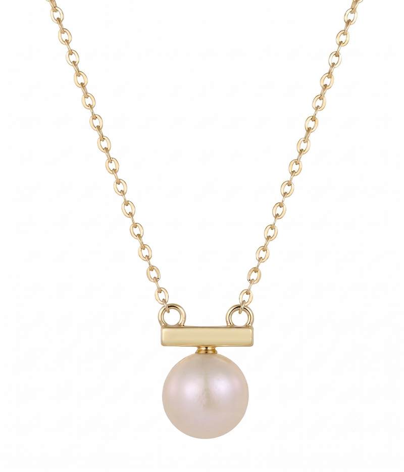 lumina pearl bar pendant necklace in yellow gold finish — front view