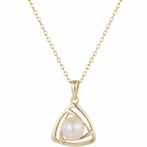 lumina pearl triangle pendant necklace in yellow gold finish — front view