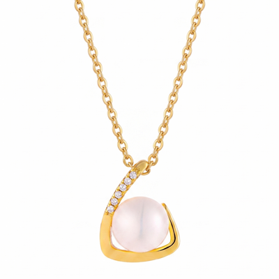 lumina pearl teardrop pendant necklace in yellow gold finish — front view