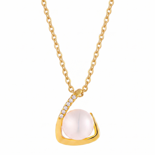 lumina pearl teardrop pendant necklace in yellow gold finish — front view