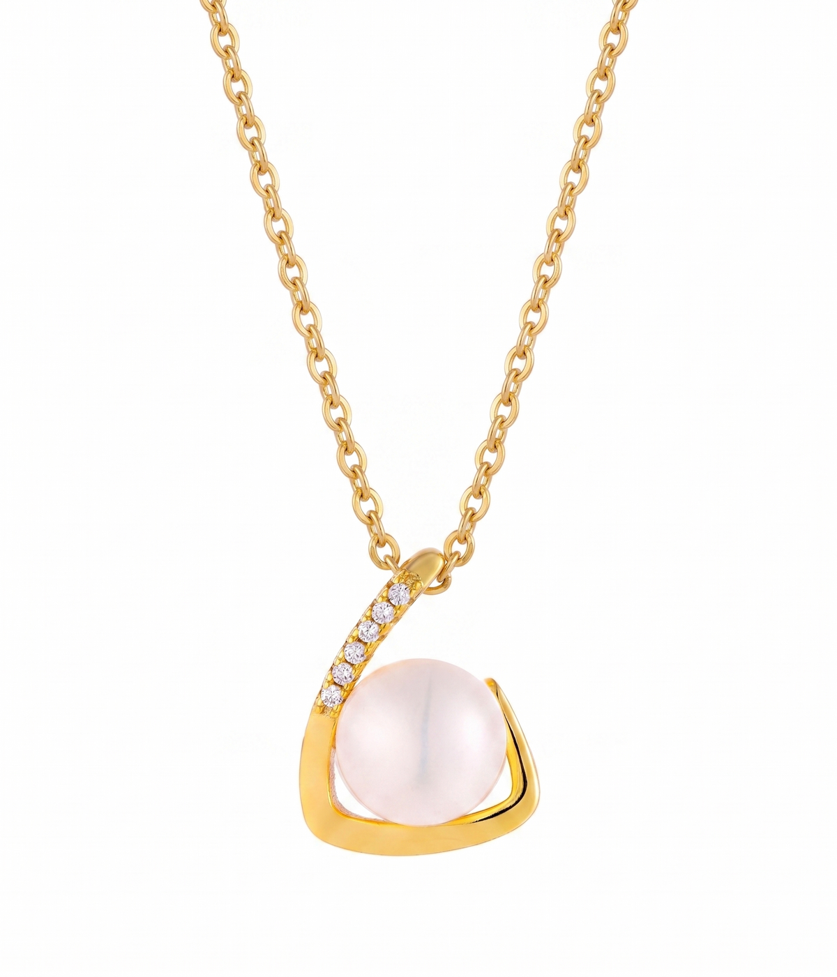 lumina pearl teardrop pendant necklace in yellow gold finish — front view