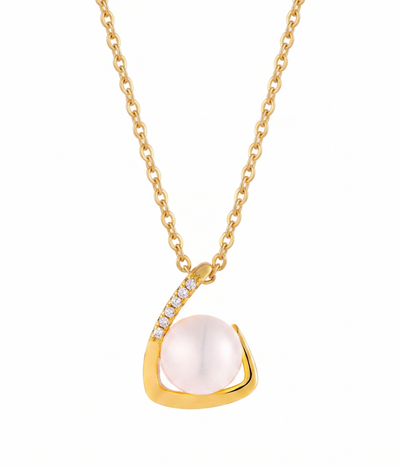 lumina pearl teardrop pendant necklace in yellow gold finish — front view