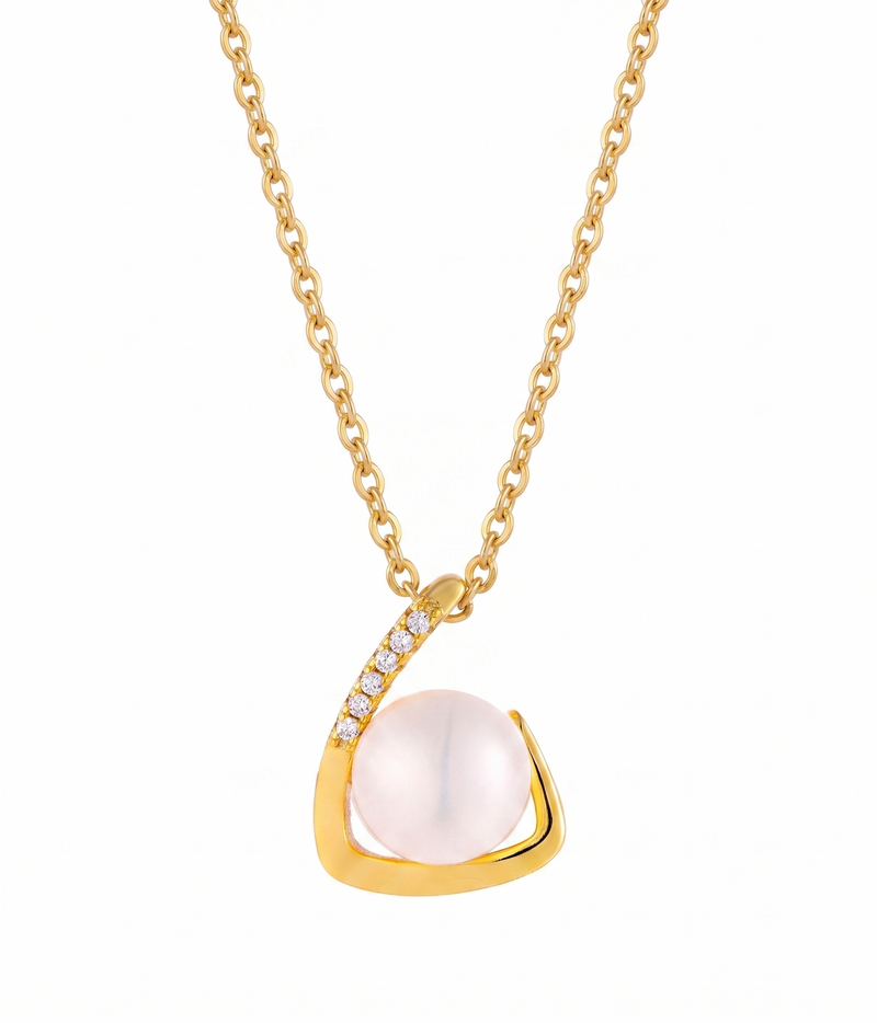 lumina pearl teardrop pendant necklace in yellow gold finish — front view