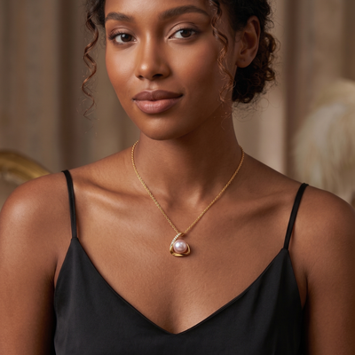 lumina pearl teardrop pendant necklace in yellow gold finish — model view