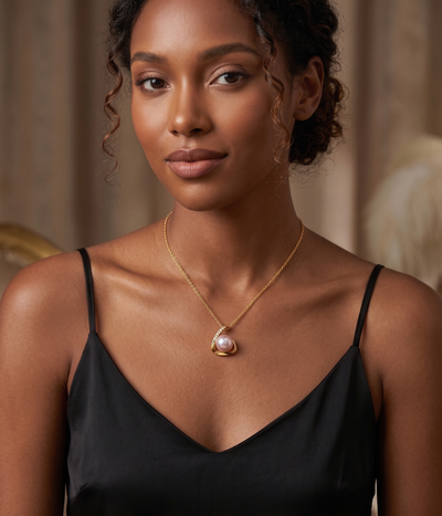 lumina pearl teardrop pendant necklace in yellow gold finish — model view