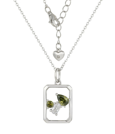 garden rectangle pendant necklace in white gold finish — back view