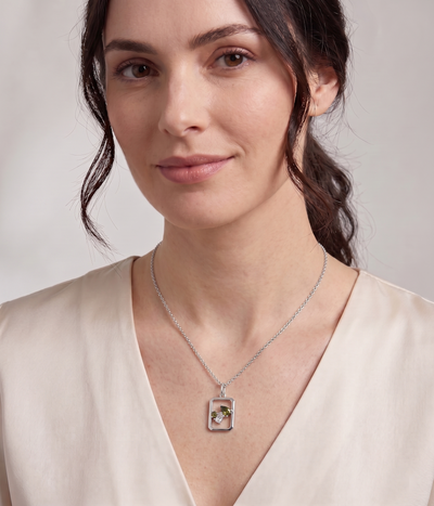 garden rectangle pendant necklace in white gold finish — model view