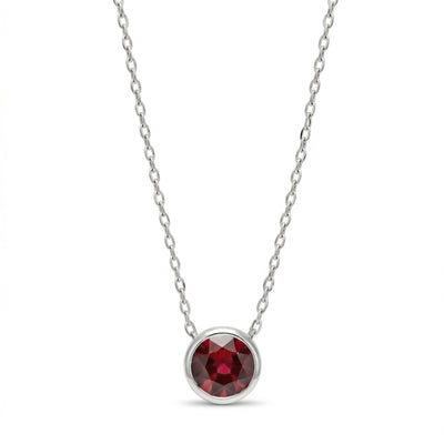 garnet birthstone necklace in white gold finish — front view