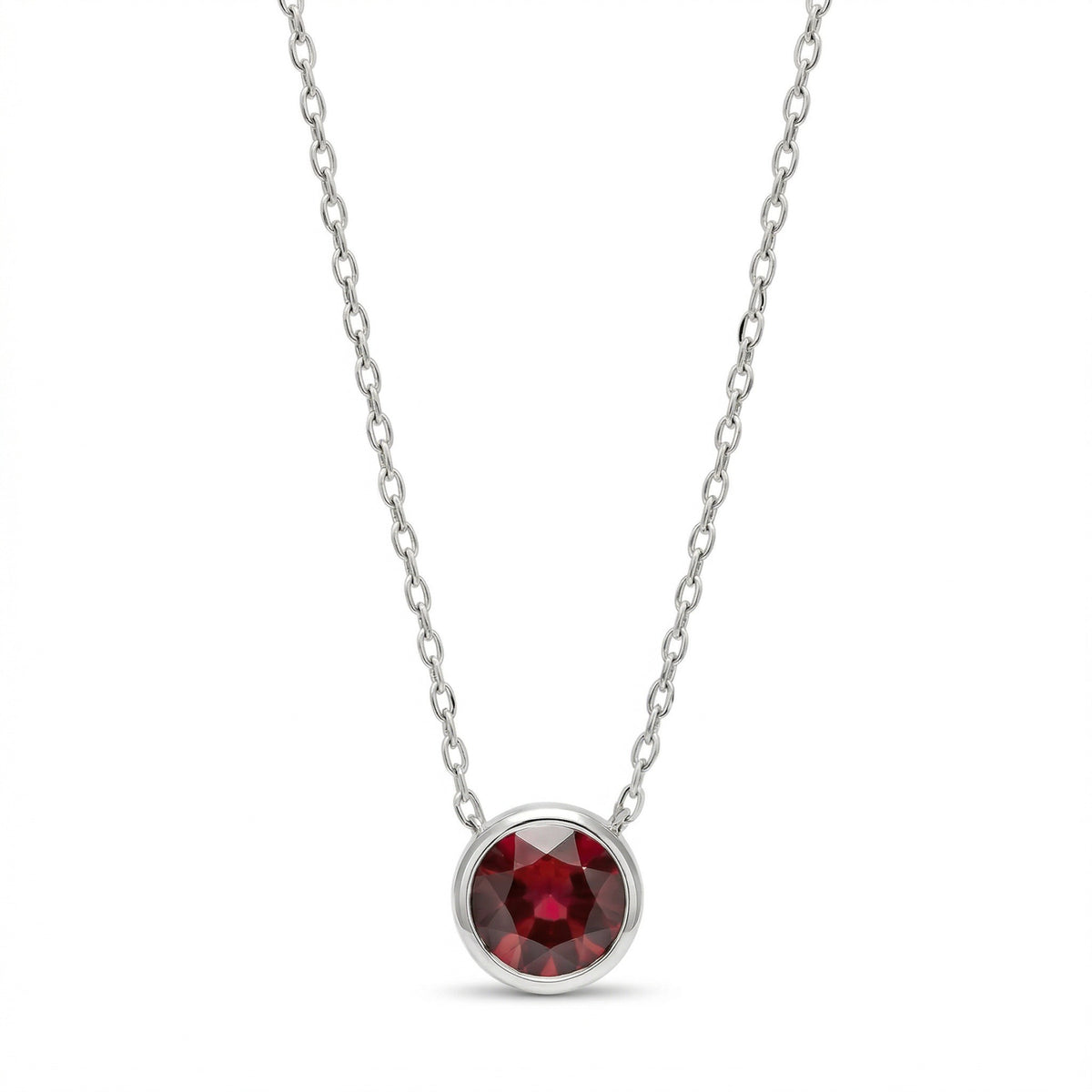 garnet birthstone necklace in white gold finish — front view
