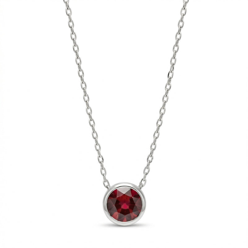 garnet birthstone necklace in white gold finish — front view