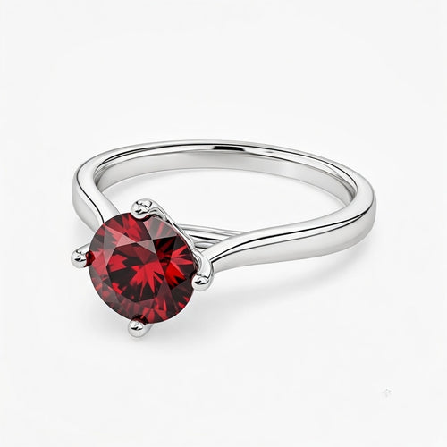 garnet birthstone ring in white gold finish — front view