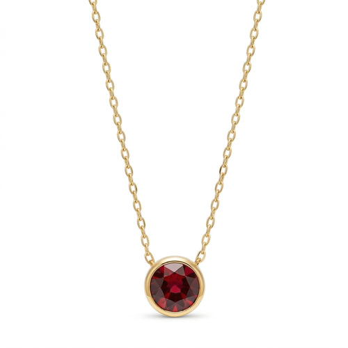 garnet birthstone necklace in yellow gold finish — front view