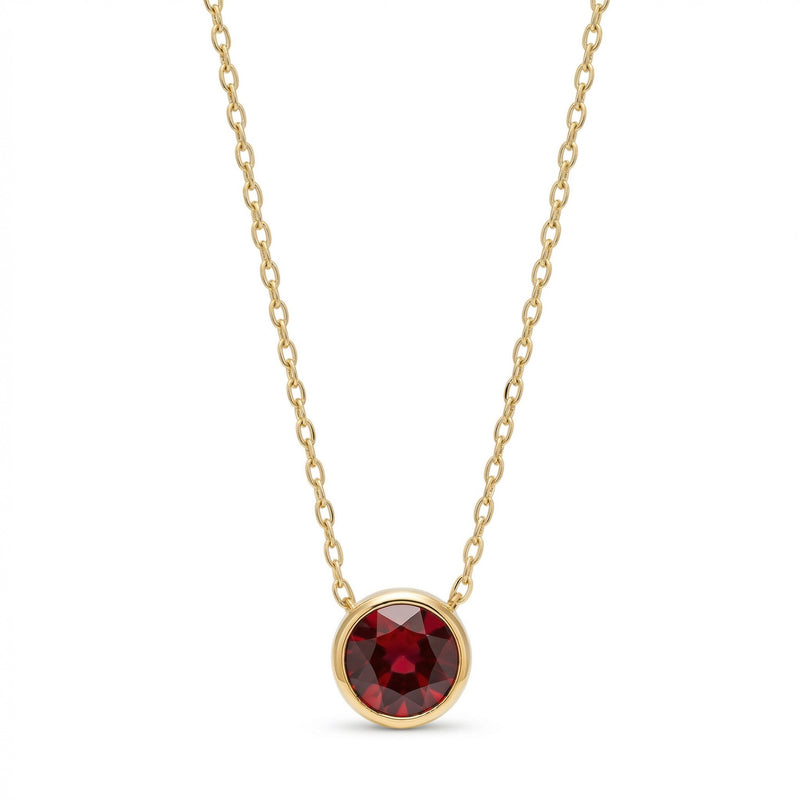garnet birthstone necklace in yellow gold finish — front view