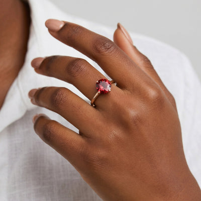 garnet birthstone ring in rose gold finish — model view