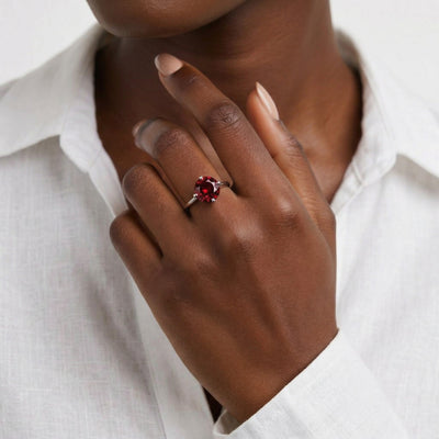 garnet birthstone ring in white gold finish — model view