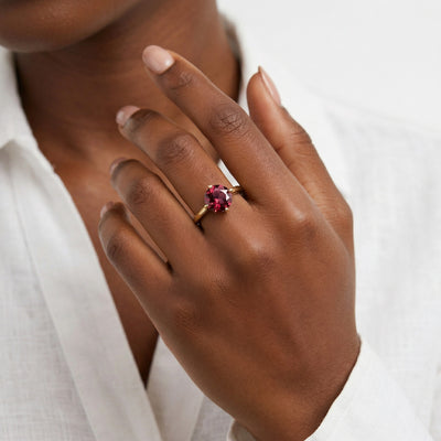 garnet birthstone ring in yellow gold finish — model view