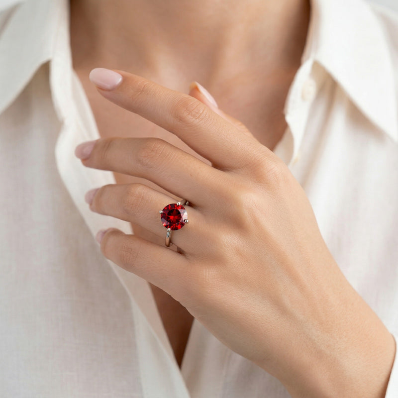 garnet birthstone ring in white gold finish — model view