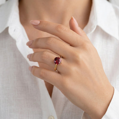 garnet birthstone ring in yellow gold finish — model view