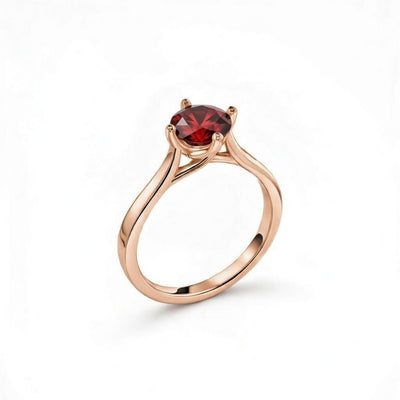 garnet birthstone ring in rose gold finish — side view