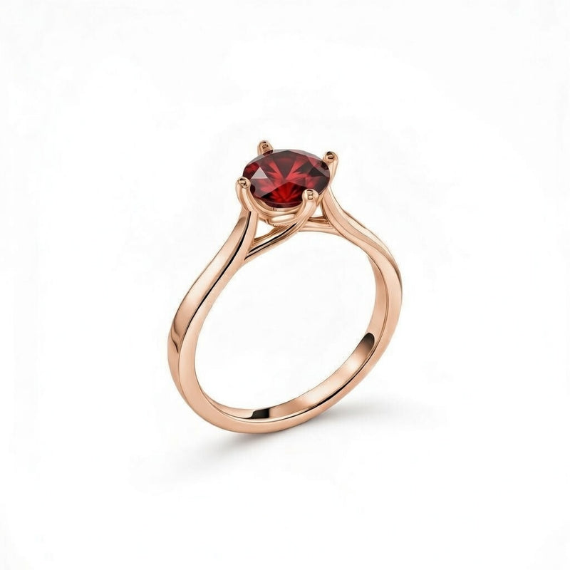 garnet birthstone ring in rose gold finish — side view
