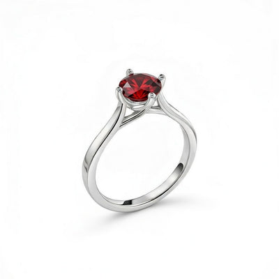 garnet birthstone ring in white gold finish — side view