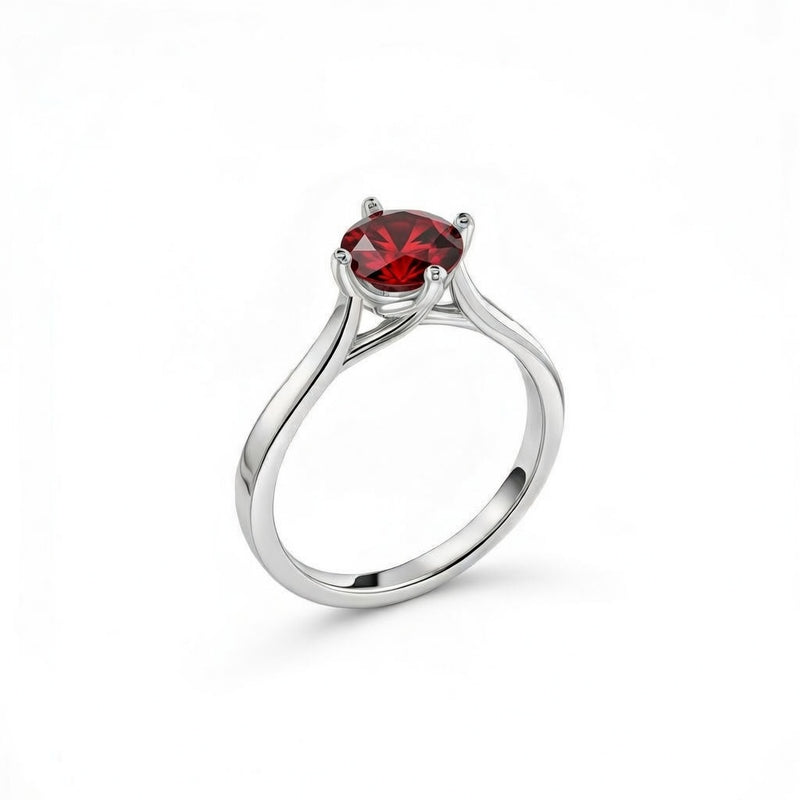 garnet birthstone ring in white gold finish — side view