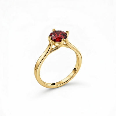 garnet birthstone ring in yellow gold finish — side view
