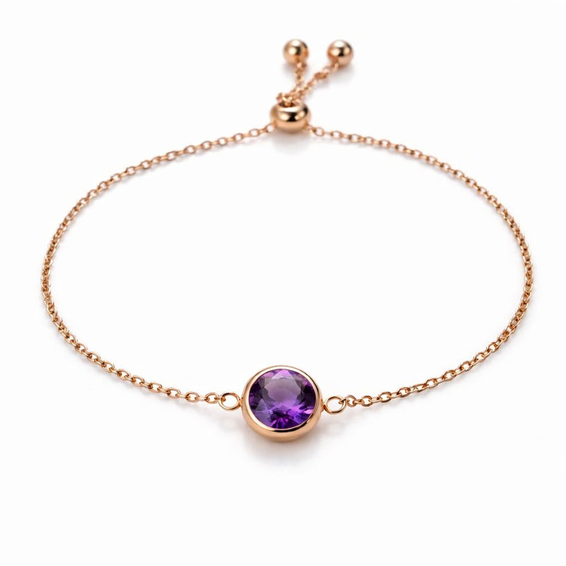 amethyst birthstone bracelet in rose gold finish — front view