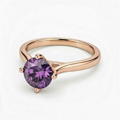 amethyst birthstone ring in rose gold finish — front view
