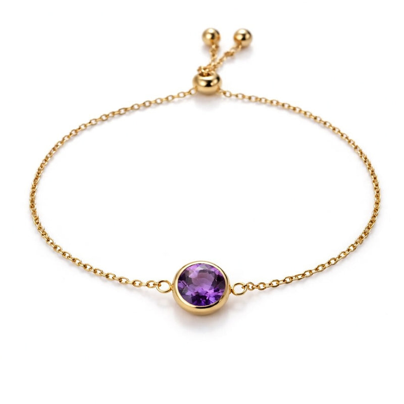 amethyst birthstone bracelet in yellow gold finish — front view