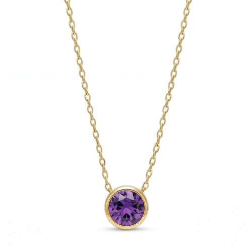amethyst birthstone necklace in yellow gold finish — front view
