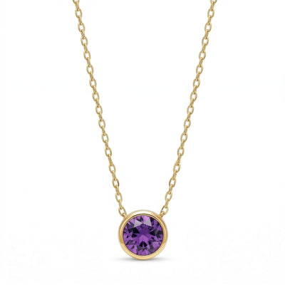 amethyst birthstone necklace in yellow gold finish — front view