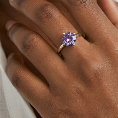 amethyst birthstone ring in white gold finish — model view